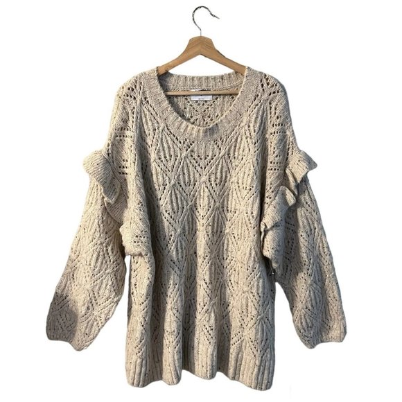 Old Navy Ruffle-Trim Pointelle-Knit Sweater Plus Size 3X Cream Oatmeal 742590 - Picture 3 of 12